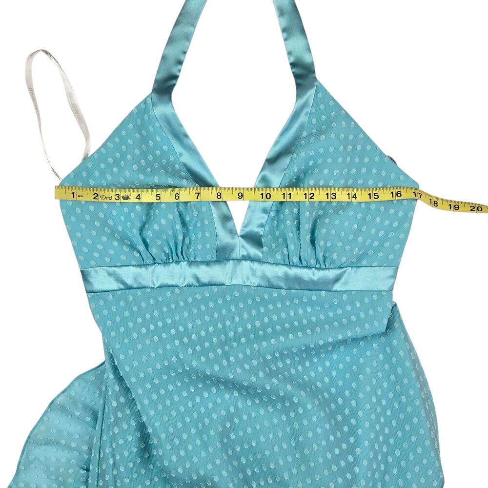 Davids Bridal Chiffon Polka Dot Dress Size 8 Blue Halter - Picture 3 of 4